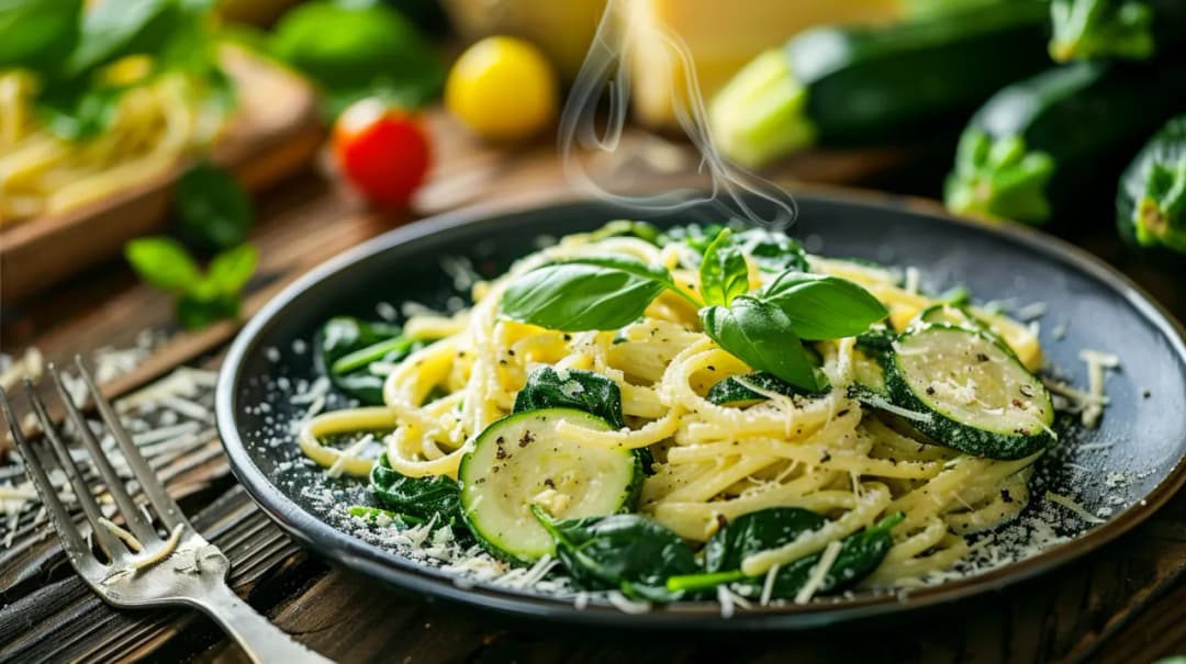 Kremowy makaron ze szpinakiem i cukinią: Zdrowy obiad dla każdego