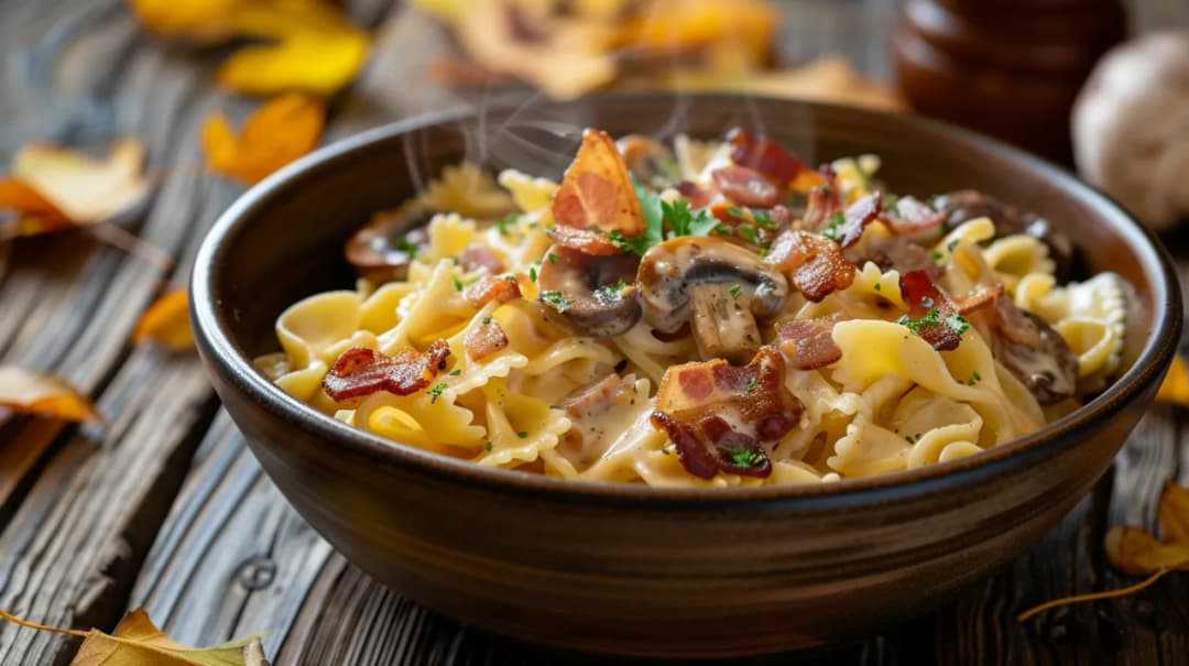 Makaron z grzybami i boczkiem: Idealny na chłodne oraz jesienne dni