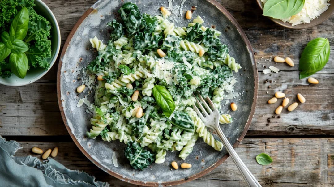 Kremowy makaron z jarmużem w sosie śmietanowym: zielone szaleństwo
